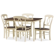 Baxton Studio Napoleon French Country Cottage Buttermilk and "Cherry" Brown Finishing Wood 5-Piece Dining Set